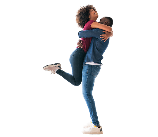 man and woman hugging